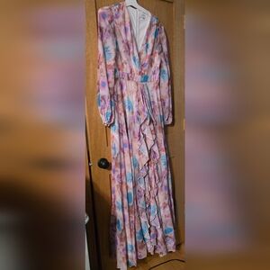 Chic Floral Maxi Dress in Pastel Hues XL New Cottagecore